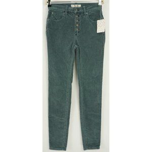 New Free People Morning Waves Women's 24 x 28 Teal Corduroy Button Fly Pants